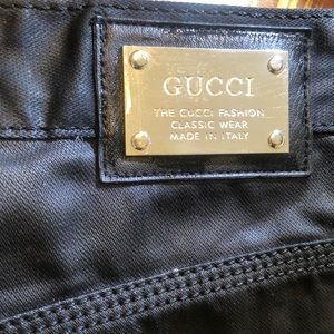 Men’s GUCCI black leather effect straight cut jeans